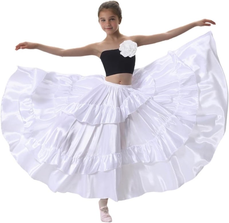 Sancan Double Ruffle Style Long Full Maxi Dance Skirt for Girls 8-12 Years Flamenco Dance Practice Class Dancewear - Image 1